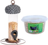 Vogel voedersilo met eikeldeksel metaal/pvc 27 cm inclusief 4-seizoenen mueslimix vogelvoer - Vogel voederstation