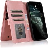 Mobiq - Zacht Leren iPhone 15 Pro Max Wallet Hoesje - roze