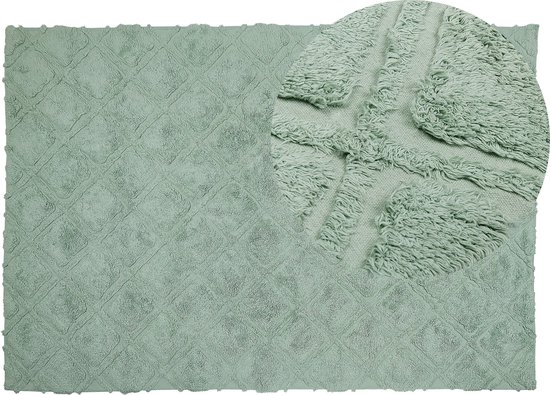 HATAY - Laagpolig vloerkleed - Groen - 140 x 200 cm - Katoen