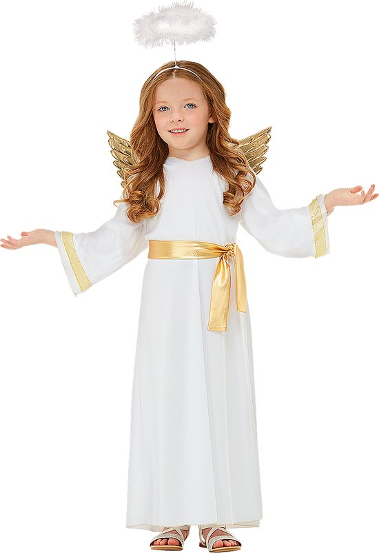 Funidelia | Engel Kostuum met Halo en Vleugels voor meisjes en jongens  Kerst, Kerstal - Kostuum voor kinderen Accessoire verkleedkleding en rekwisieten voor Halloween, carnaval & feesten - Maat 122 - 134 cm - Wit