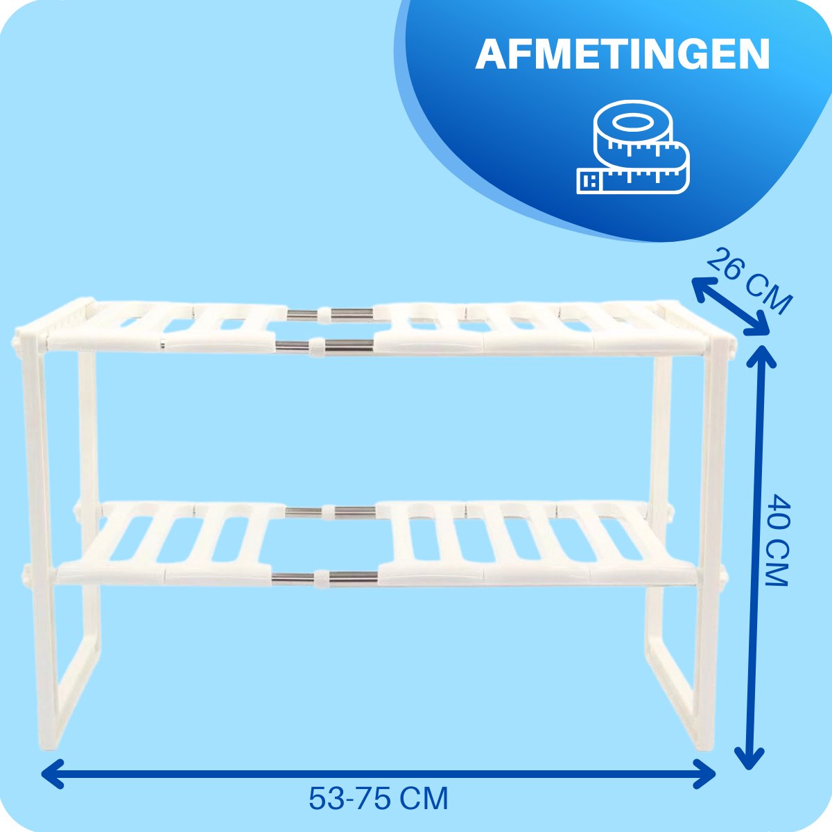 JT Products Gootsteenkast Organizer – Gootsteenrek – Uitrekbaar 53 Tot 75 cm Breed – Inclusief Nederlandse Handleiding - Keuken Kast Organizers – Opbergrek – Ladekast – Keukenkastorganizers - Aanrecht – Gootsteenkastrek – Keukenkast Rek – Pannenrek — cadeau in Cadeau-ideeën - foto 7