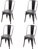 Set van 4 eetkamerstoelen MCW-H10e, keukenstoel stoel, Chesterfield metaal kunstleder industriële gastro ~ zwart-grijs