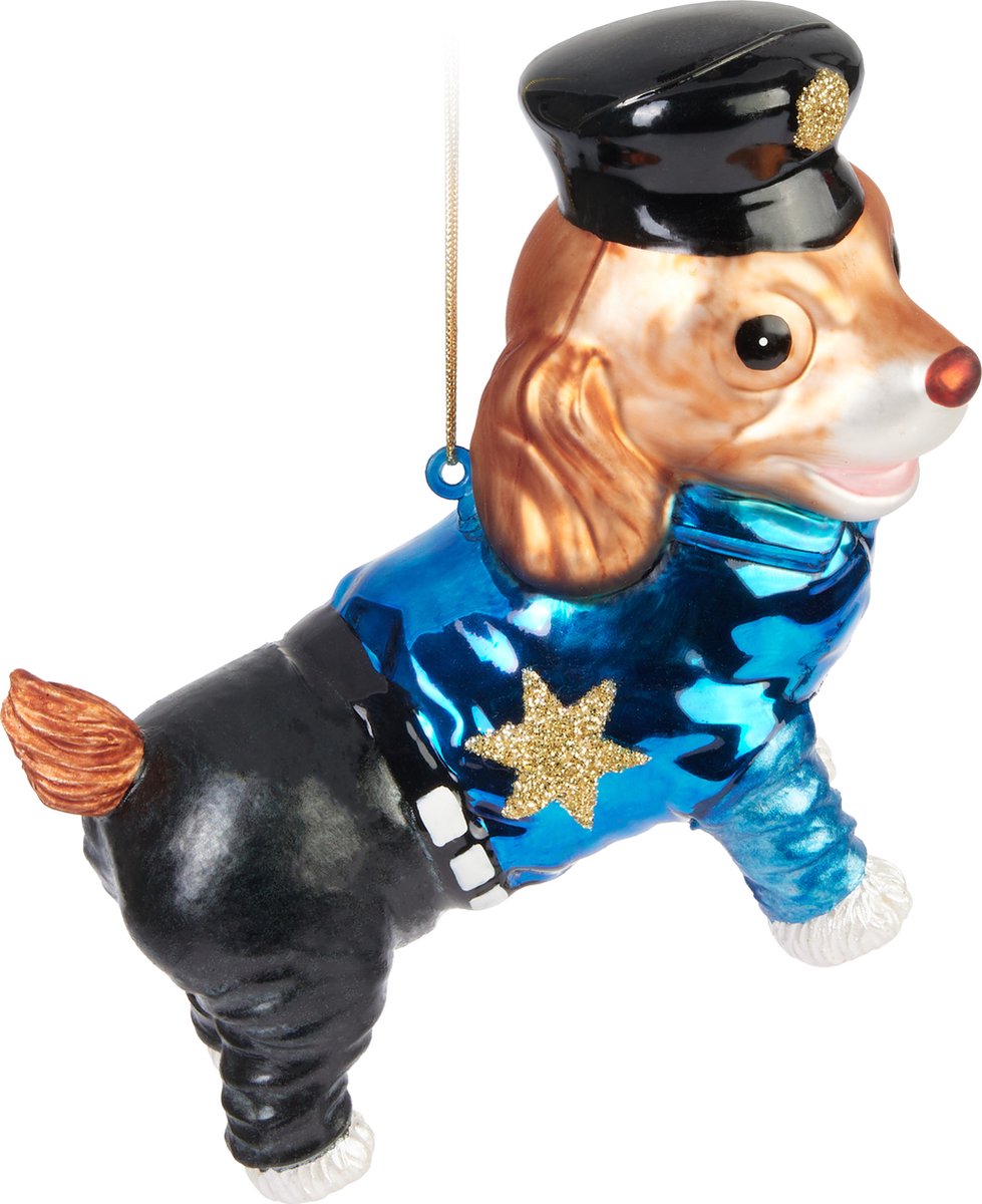 BRUBAKER Politiehond - Handgeschilderde Glazen Kerstbal - Handgeblazen Kerstversiering - Grappige Kersthanger - Kerstboom Decoratie - 11.5cm