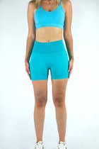 Gymhunterz - Dames Fitness sport BH's - Workout Crop Top - V-hals - Reathable & Elastisch materiaal - zweetafvoerende functie, stretch in vier richtingen - extra boterzacht handgevoel - Kleur Lichtblauw - Maat S