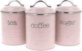 3x bocaux de conservation au design vintage, boîte à café ronde en métal avec fermeture aromatique, boîte à café, sucre et thé nostalgique dans un ensemble (03 pièces - 1000 ml rose)