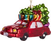 BRUBAKER Auto met Kerstboom Op Het Dak Rood - Handbeschilderde Kerstballen van Glas - Handgeblazen Kerstboomversieringen Figuren Grappige Sierhangers Boombal - Circa 12 cm