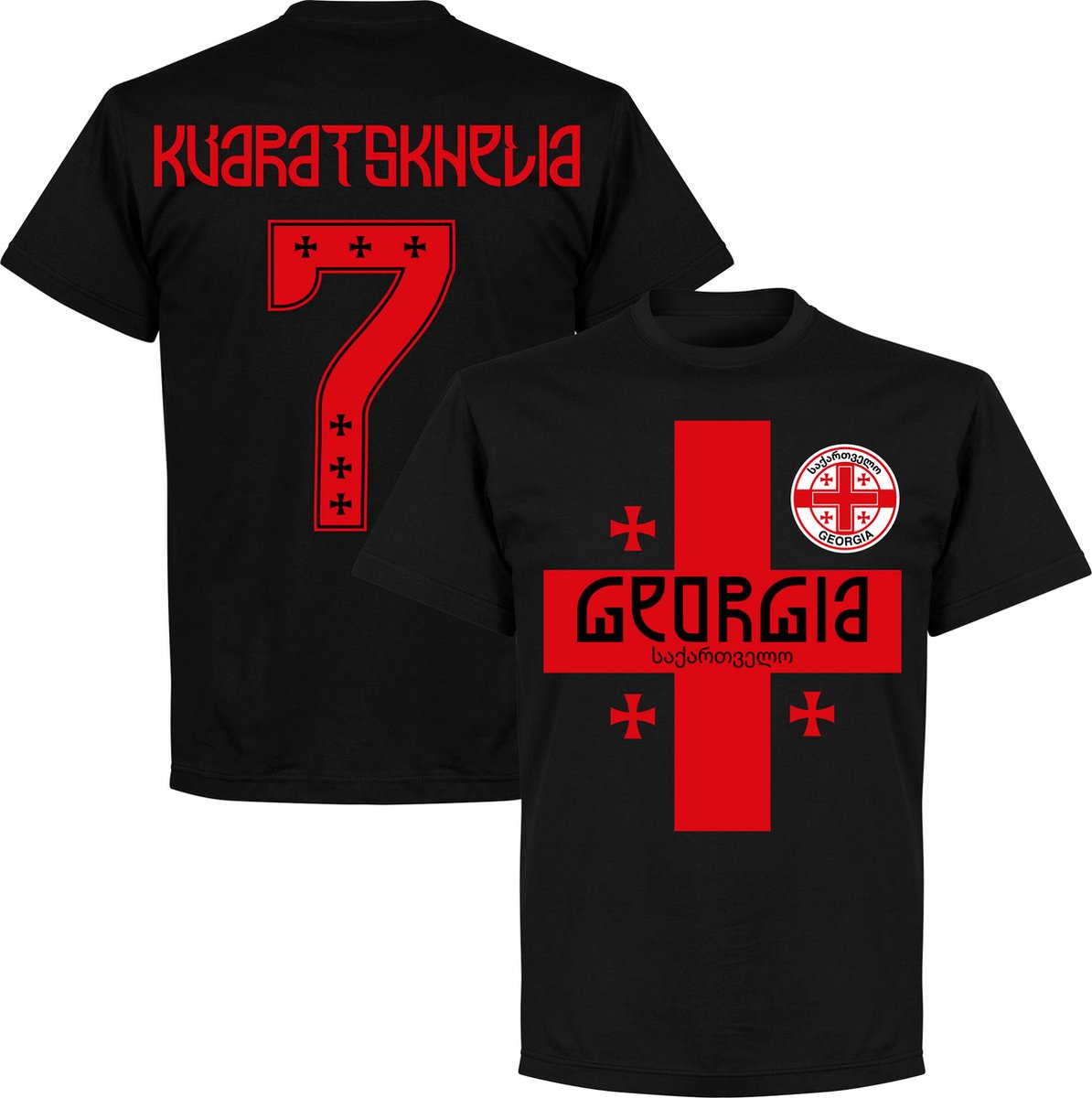 Georgië Kvaratskhelia 7 Team T-Shirt - Zwart - XS