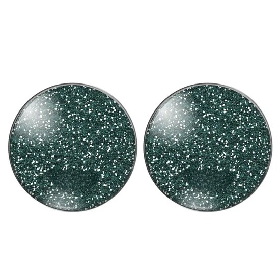 Clip oorbellen- extra groot- Groen- Spikkel- 2.5 cm- zilverkleurig- geen gaatje- Charme Bijoux