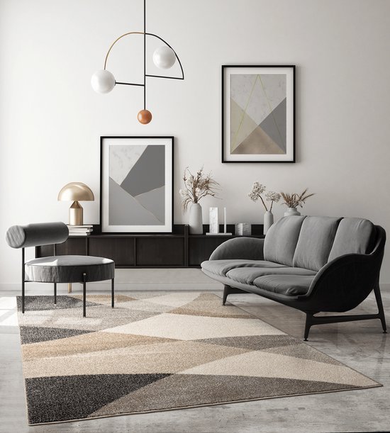 Modern design woon- of slaapkamer tapijt | Golvend patroon - Beige 160x220 | Binnen - The Carpet PEARL