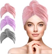 URAQT Haar Drogen Handdoeken, 3 Stks Microfiber Haar Bad Handdoek voor Vrouwen, Super Absorberend Snel Droge Haarhanddoek Wrap met Knop Ontwerp voor Lang Gekruld Haar