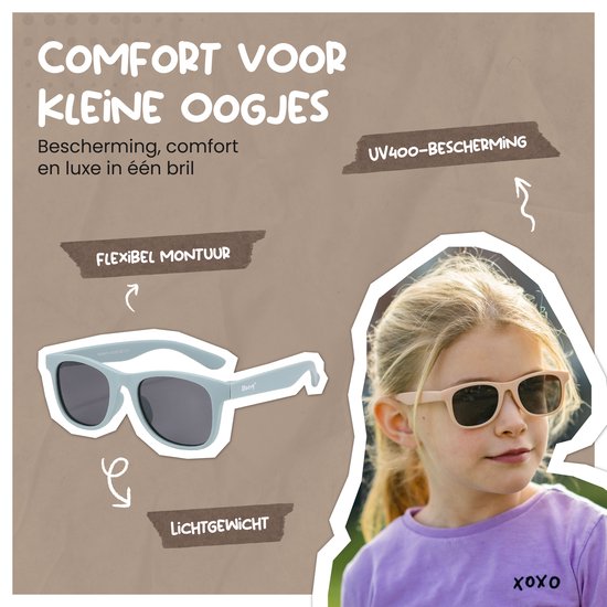 Meisje met lichtblauwe en roze zonnebril, flexibele montuur, UV400 bescherming