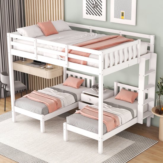 Cadre de lit triple avec table d'appoint - Un lit double au-dessus et deux  lits
