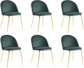 Set van 6 stoelen MELBOURNE - Fluweel en goudkleurig metaal - Groen L 50 cm x H 77 cm x D 55 cm