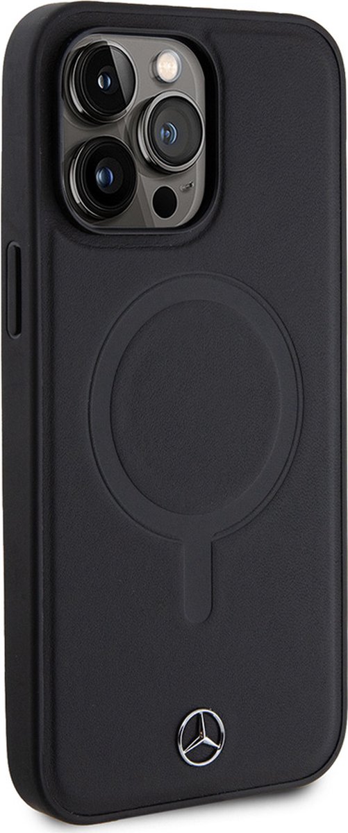 iPhone 14 Pro Backcase hoesje - Mercedes-Benz - Effen Zwart - Leer