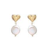 The Jewellery Club - Sanne pearl earrings gold - Oorbellen - Dames oorbellen - Hart - Parels - Stainless steel - Goud - 3 cm