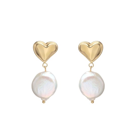 The Jewellery Club - Boucles d'oreilles perles Sanne or - Boucles d'oreilles - Boucles d'oreilles femme - Coeur - Perles - Acier inoxydable - Or - 3 cm