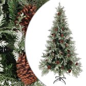 The Living Store Kerstboom Scharnierende - Kunststof en Staal - 225 cm x 120 cm - Groen en Wit - 49 dennenappels