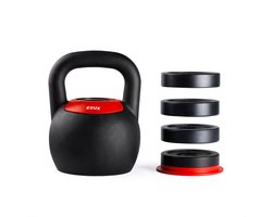 ZEUZ Verstelbare Kettlebell tot 16 KG – Fitness Sport Set – 8, 10, 12, 14 & 16KG Conditie & Krachttraining – Halters – Gietijzer – Zwart & Rood