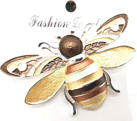 - Magneet broche - 3D - bijen - Geel/Bruin en brons kleur - voor omslagdoek, sjaal en vest om te sluiten.