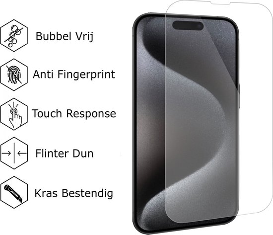 Étui avec porte-cartes iPhone 15 + protecteur d'écran iPhone 15 - Couverture en Glas trempé - Étui portefeuille - Blauw