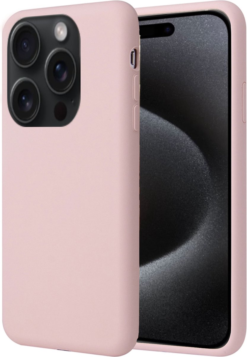 Geschikt voor iPhone 15 Pro Max Hoesje - Suède Back Cover Case Rose