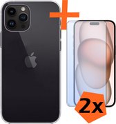 Hoesje Geschikt voor iPhone 15 Pro Hoesje Siliconen Cover Case Met 2x Screenprotector - Hoes Geschikt voor iPhone 15 Pro Hoes Back Case - Transparant.