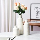 Wit Keramieken Vasen Set (3 Pak) - Moderne Boeren Decoratieve Vazen, 3 Maten - Rustiek Huisdecor, Ideaal voor Pampusgras & Bloemen - Boekenplank, Haardmantel, Tafel & Woonkamerdecoratie