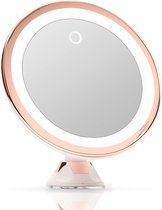 Miroir cosmétique avec lumière LED à intensité variable, grossissement 10x, USB ou batterie, ventouse puissante, miroir grossissant de maquillage de 20 cm de large avec éclairage anti-éblouissement (rose)