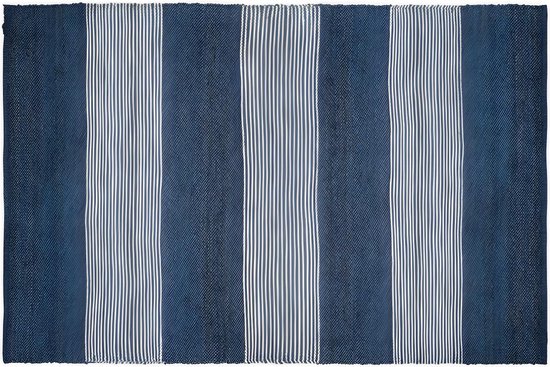 OZAIA Handgeweven jute tapijt KOCHI - 160 x 230 cm - Donkerblauw en wit L 230 cm x H 2 cm x D 160 cm