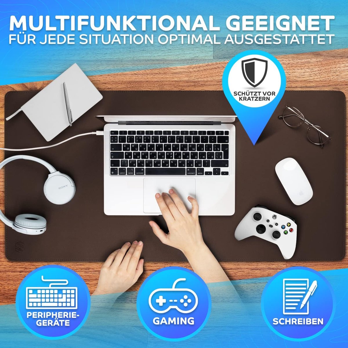 Bureauonderlegger met randbescherming, zacht Lux-leer, 100 x 50 cm, multifunctioneel, bureauonderlegger van leer, bureaumuis, pc-toetsenbordpads, waterdicht, oliebestendig, stofbestendig Bureauonderlegger met randbescherming, zacht Lux-leer, 100 x 50 cm, multifunctioneel, bureauonderlegger van leer, bureaumuis, pc-toetsenbordpads, waterdicht, oliebestendig, stofbestendig