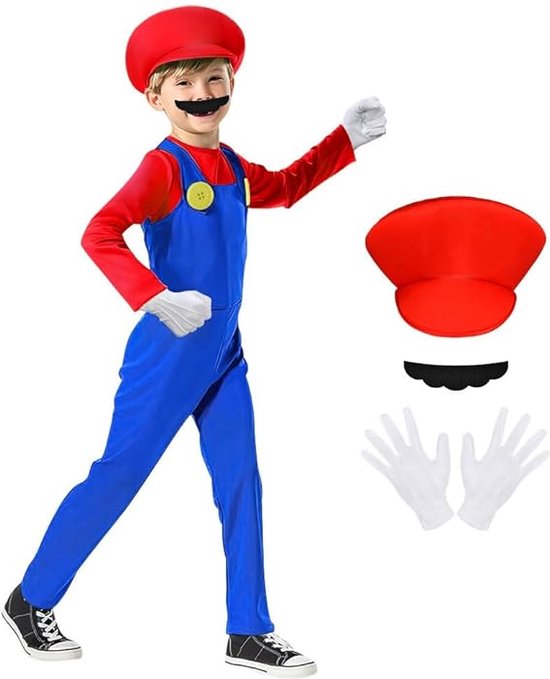 Déguisement Mario pour enfants, 4 pièces déguisement Mario avec body,  casquette Mario,... | bol