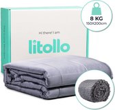 Litollo Verzwaringsdeken 8 kg met Fleece buitenhoes - Weighted Blanket - Duurzaam Bamboe Materiaal - Grijs - 150x200cm