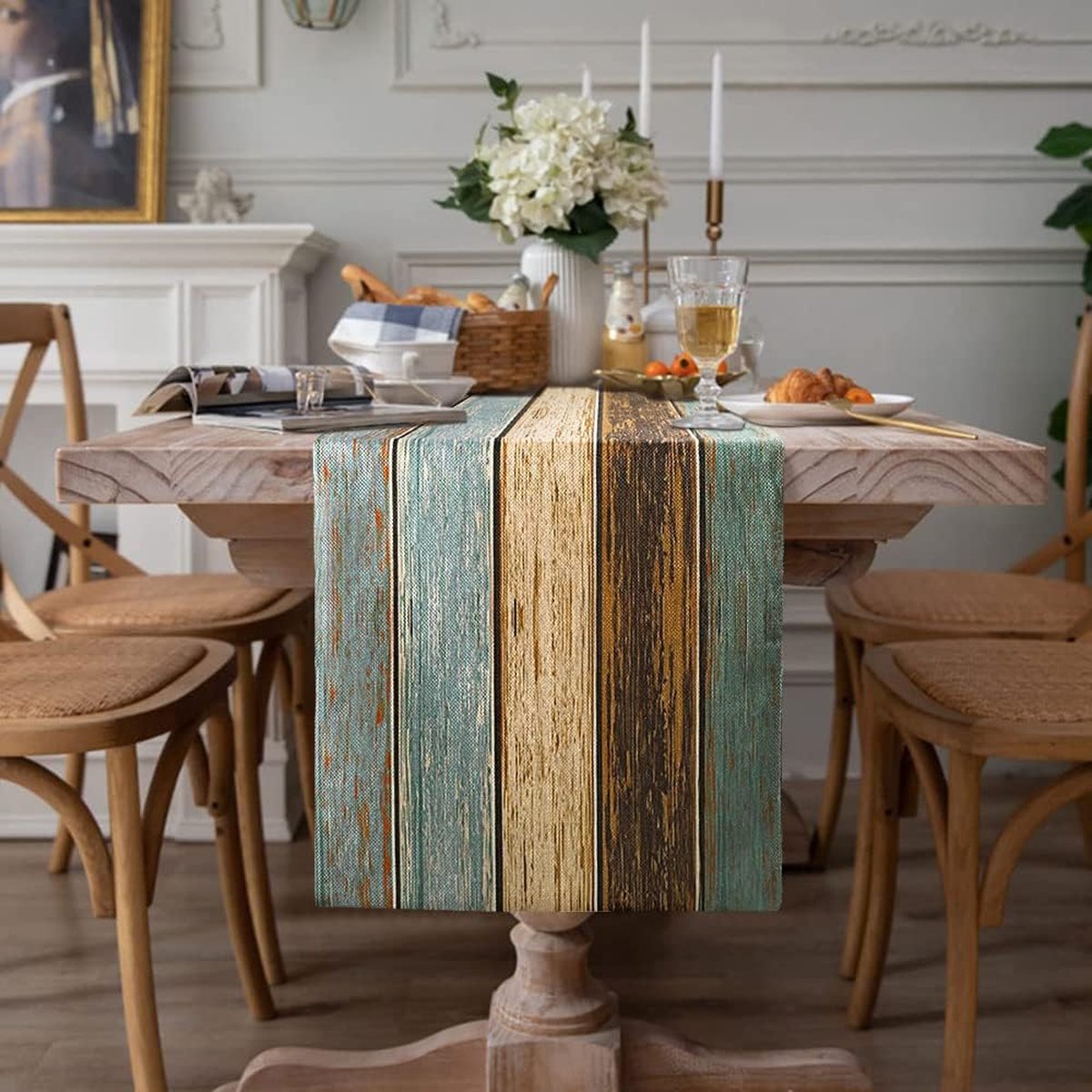 Tafelloper Moderne Woonkamer Tafelloper Groen Tafelloper Winter Placemats Groen Blauw Grijs Planken Schuur Tafelmatten Loper Set Voor Eettafel Feest Bruiloft Kerst Tafelloper Linnen 33 X 183 Cm