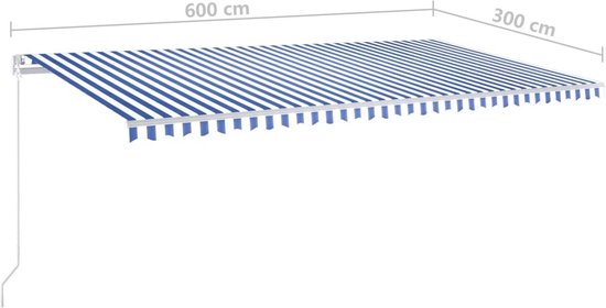 vidaXL Buitenuitvoering - Zonneluifel - Luifel automatisch met LED en windsensor 600x300 cm blauw wit - Terrasoverkapping - Aluminium Luifel - Elektrische Luifel