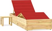 The Living Store Loungebed Grenenhout - Verstelbaar - Met Kussen - Tafel - 198 x 90 x (30-75) cm - Rood