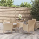 The Living Store Bistroset Beige - PE-rattan - Gepoedercoat staal - 55 x 75 cm - Inclusief kussens