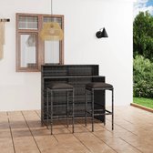 The Living Store Barset - PE-rattan - Grijs - 120x55x110cm - Inclusief bartafel - 2 barkrukken - 2 zitkussens