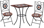 The Living Store mozaïek bistroset - terracotta en wit - Sterk en duurzaam - Inclusief 1 tafel en 2 stoelen - Afmetingen tafel- 60 x 60 x 76 cm - Afmetingen stoel- 37 x 44 x 89 cm