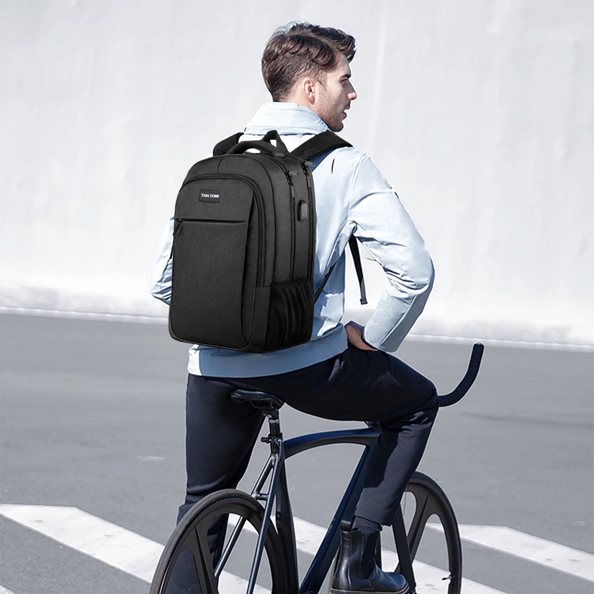 TAN.TOMI Laptop Rugzak 17.3 Inch – Grote Rugzak 36L voor School, Werk en Reizen – Spatwaterdichte Schooltas met USB-poort – Laptop Backpack voor Dames en Heren – Zwart – foto 3