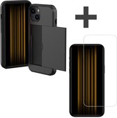 iMoshion Backcover Hoesje met pasjeshouder inclusief Gehard glas screenprotector Geschikt voor iPhone 15 - Zwart