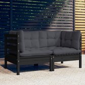 The Living Store Canapé d'angle - Canapé de terrasse en bois de pin massif noir avec coussins - 63,5x63,5x62,5 cm