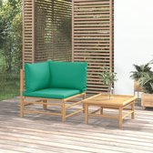 The Living Store Ensemble de jardin en Bamboe – Canapé d'angle et table – Coussins verts – Design modulaire