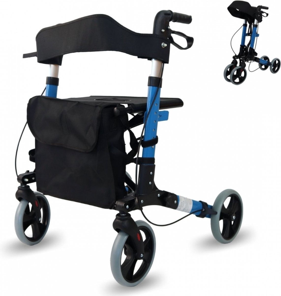 Goedkoopste Mobiclinic Trajano - Rollator - Lichtgewicht en Inklapbaar - 4 wielen - Looprek met wielen - Met zitje, tas en wandelstok houder - Aluminium - Verstelbaar - Blauw