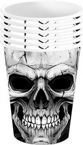 Fiestas Guirca Halloween/horror schedel/doodshoofd feest bekers - 24x - zwart - papier - 240 ml