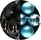 Decoris Kerstballen - 12x st - 8 cm - zwart en blauw - kunststof