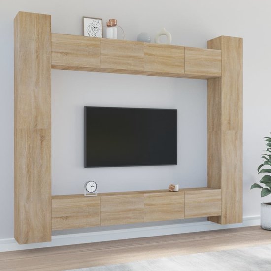 The Living Store televisiemeubelset - sonoma eiken - 4-delige set - 100x30x30 cm - 30.5x30x110 cm