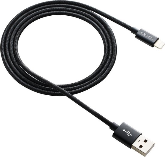 Canyon CFI -3 - USB tot bliksemkabel - 1 meter - gevlochten zwarte - iPhone -laderkabel - Data -synchronisatie - Duurzaam ontwerp