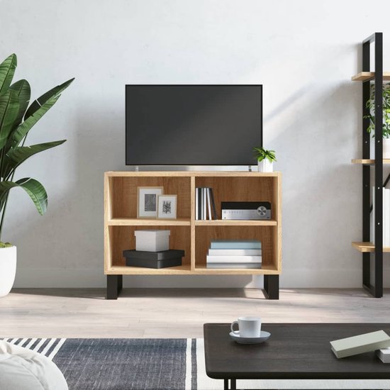 The Living Store TV-meubel Sonoma Eiken - Bewerkt Hout - 69.5 x 30 x 50 cm - Met Opbergruimte