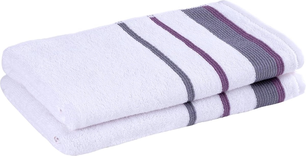 Serenity - Biologisch katoen 2 stuks decoratieve badhanddoek set - hoogwaardig, licht, zacht en absorberend, Oeko-Tex Made in Green & GOTS gecertificeerd - 2 badhanddoeken - paars