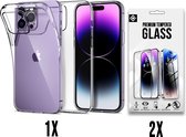 Casemania Hoesje Geschikt voor Apple iPhone 15 Pro Max Transparant & 2X Glazen Screenprotector - Extra Stevig Siliconen Back Cover